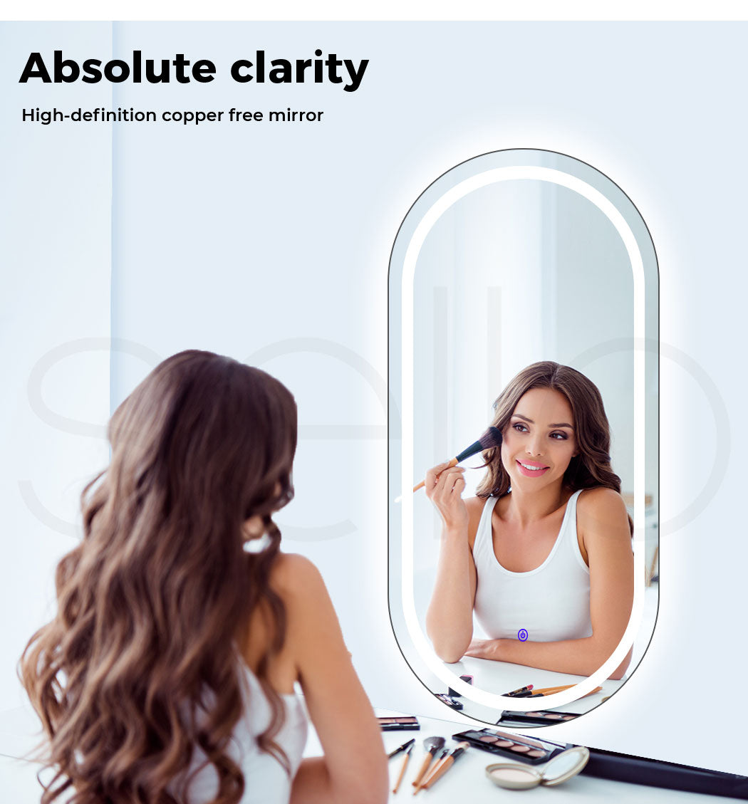 Led Bathroom Mirror With 3 Light Oval Makeup Wall Mirrors Illuminated 50x75cm