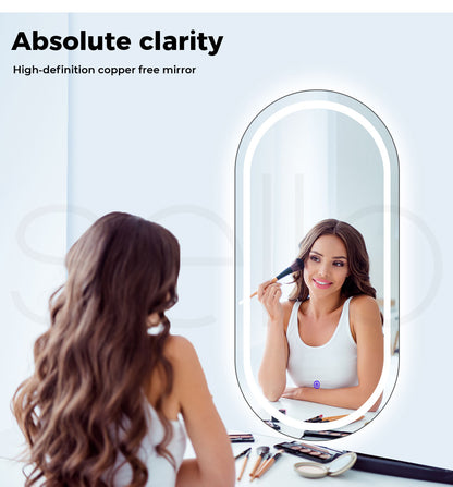 Led Bathroom Mirror With 3 Light Oval Makeup Wall Mirrors Illuminated 50x75cm