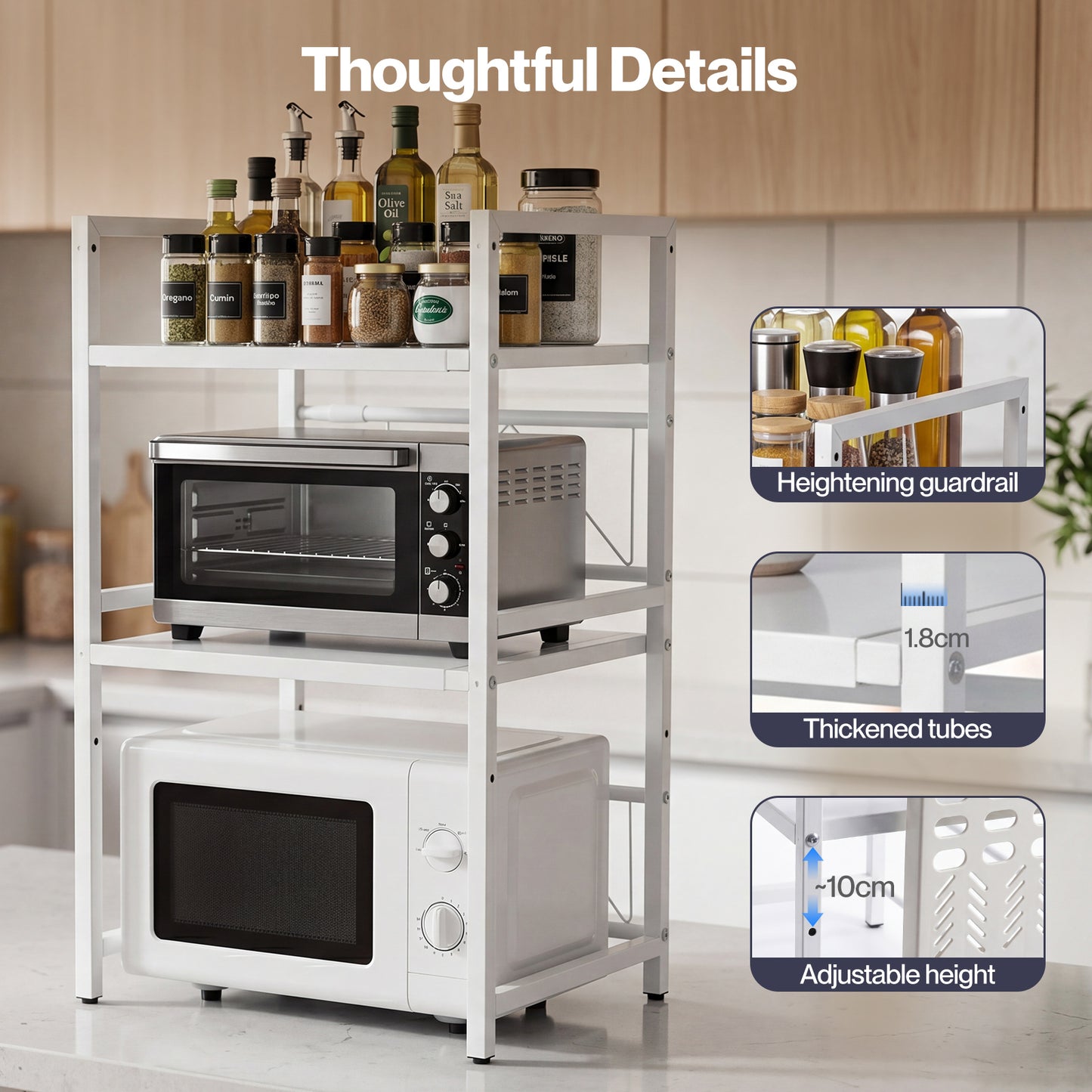 TOQUE 3 Tier Expandable Rack Stand Kitchen Storage Holder Microwave Oven Shelf