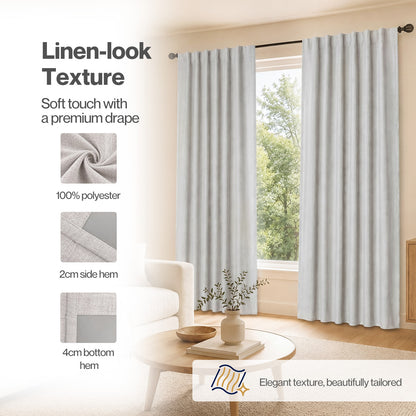 Marlow 100% Blackout Curtains Thermal Linen Look Ready Made 46x72 in Light Grey