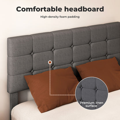 Levede Bed Frame Upholstered Linen Headboard Tufted Wooden Slat King Size Grey