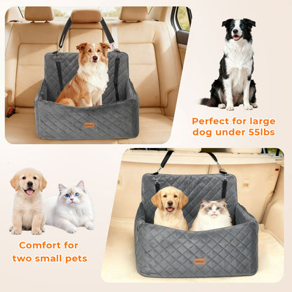 Skylos Dog Booster Car Seat Travel Carrier Bed Basket for Pet up to 55lbs Grey