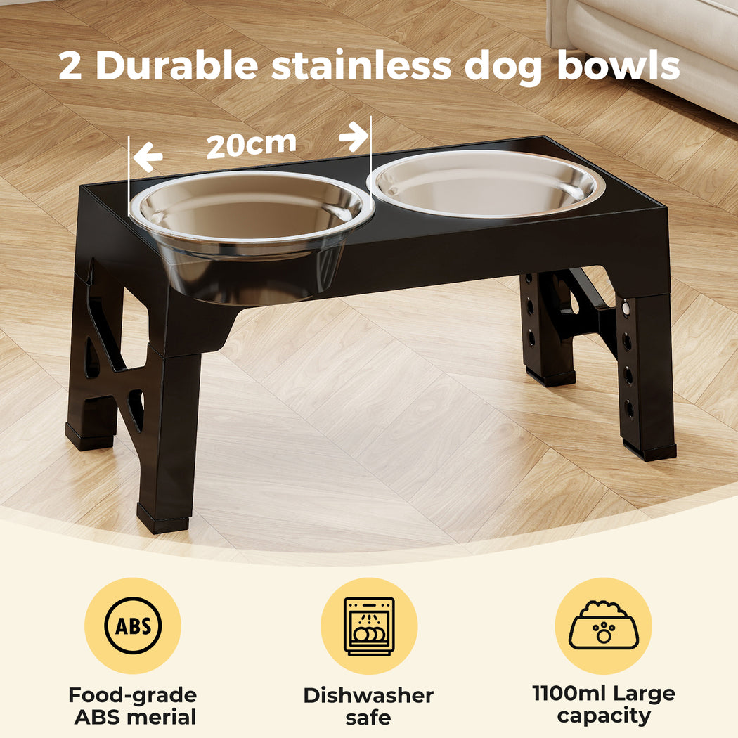 Skylos Dog Raised Elevated Pet Feeding Bowls Stainless Steel Adjustable Stand