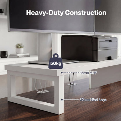 Levede Dual Screen Stand Riser White Desktop Computer Monitor Shelf Holder 90cm