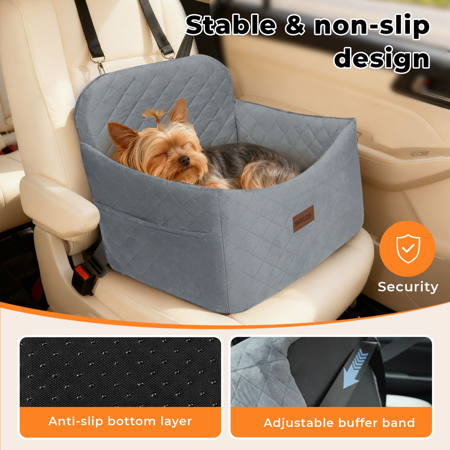 Skylos Pet Booster Dog Car Seat Safe Travel Carrier Bed Basket Puppy Washable