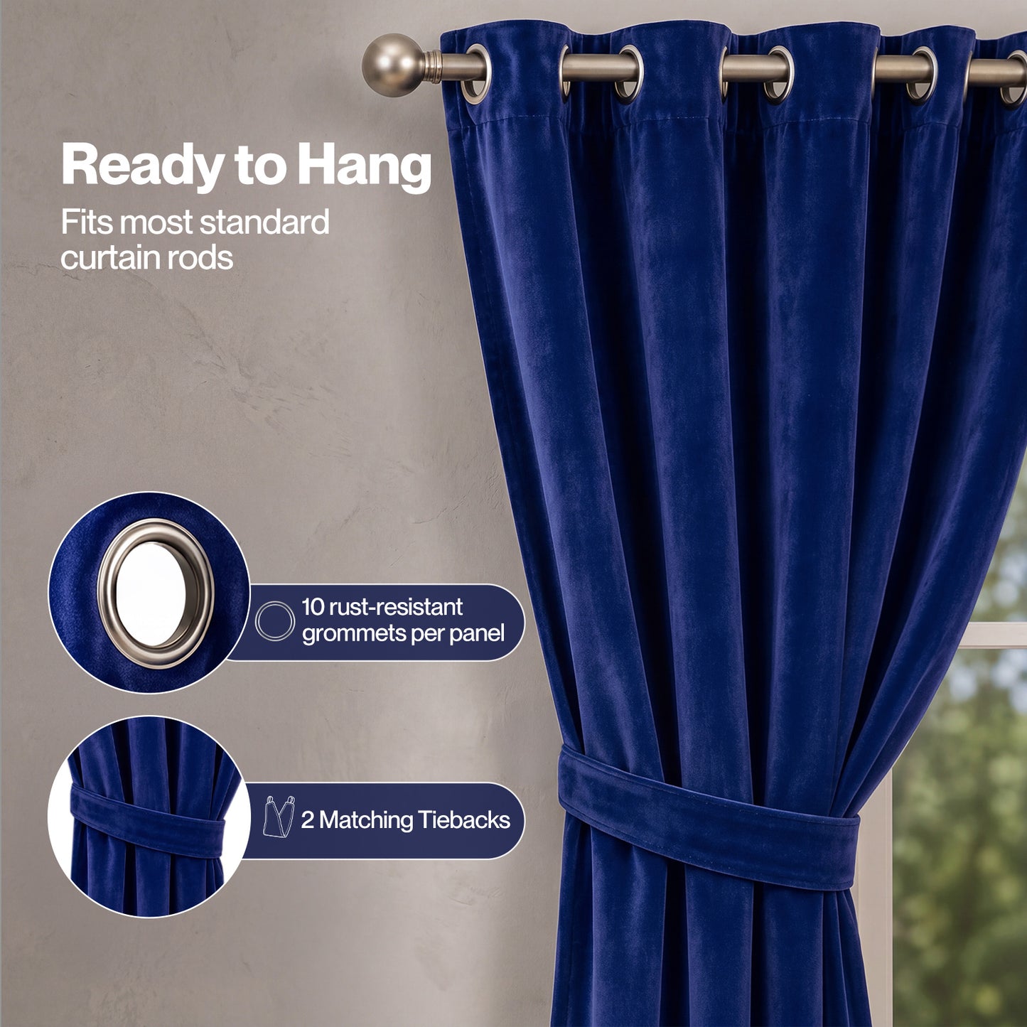 Marlow Thick Thermal Blackout Curtains Velvet 66x72 Inch Eyelet Ring Top Blue