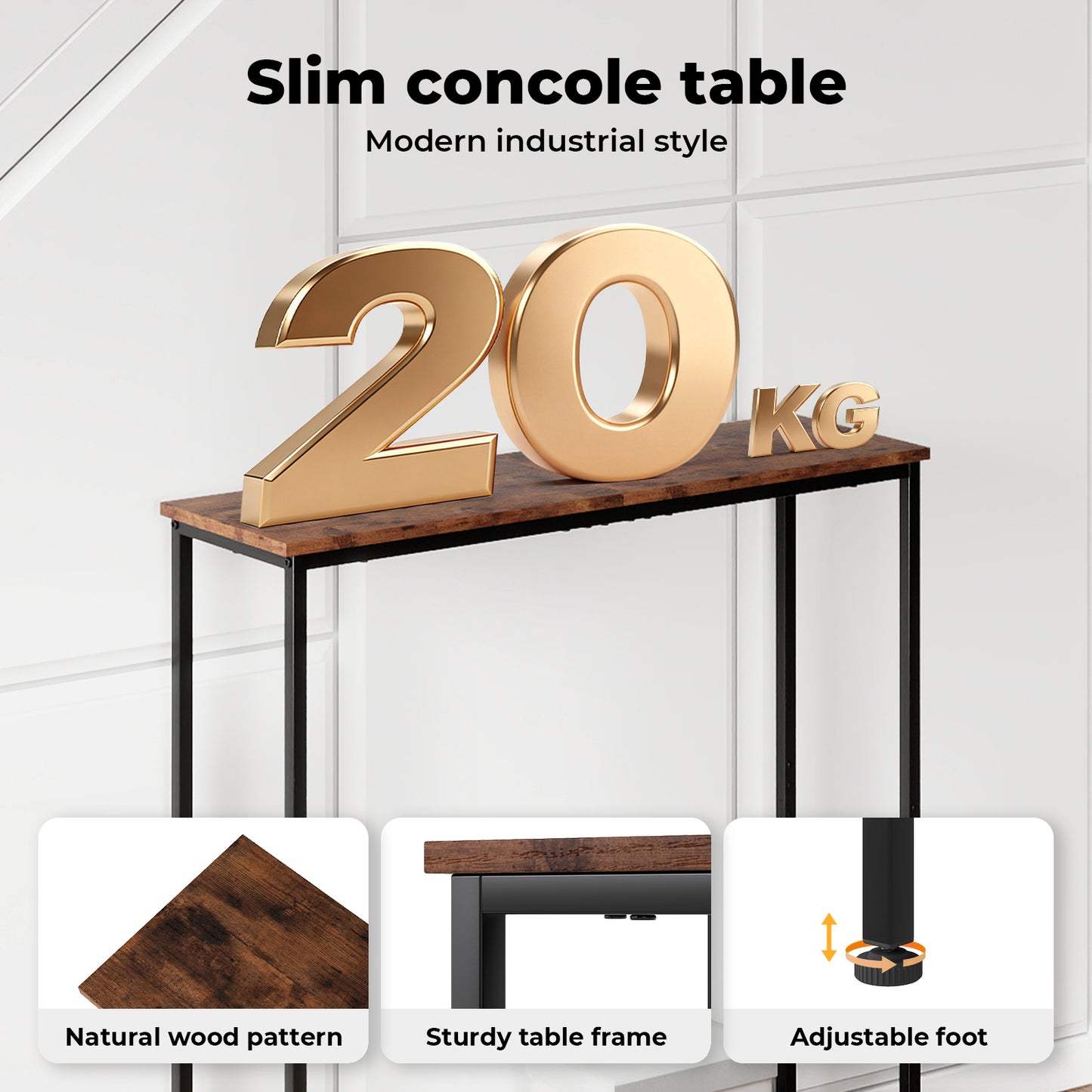 Narrow Console Table Slim Entryway Hallway Sofa Table Display Shelf Industrial