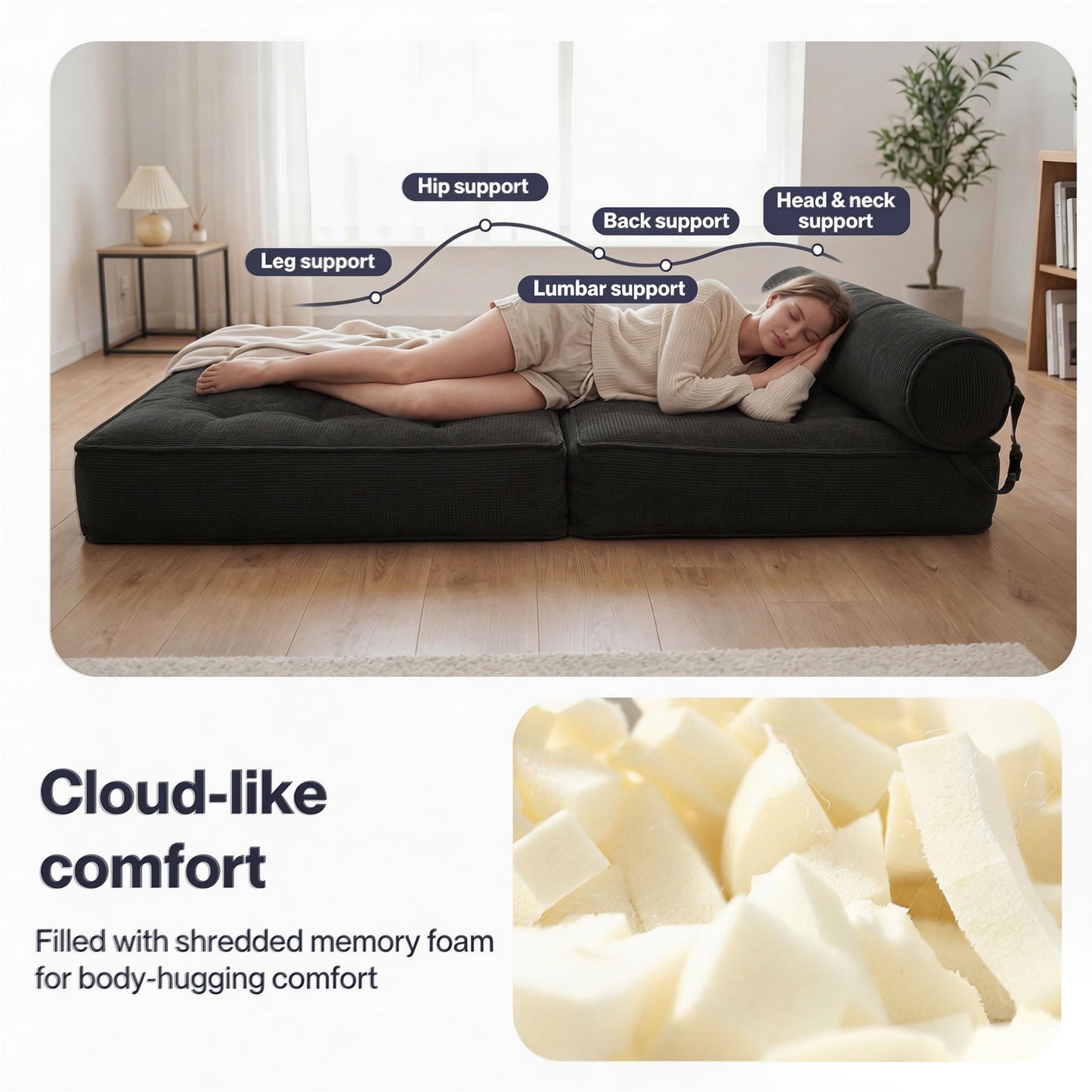 Levede Convertible Sofa Bed 3-IN-1 Portable Boneless Counch Lightweight Foldable