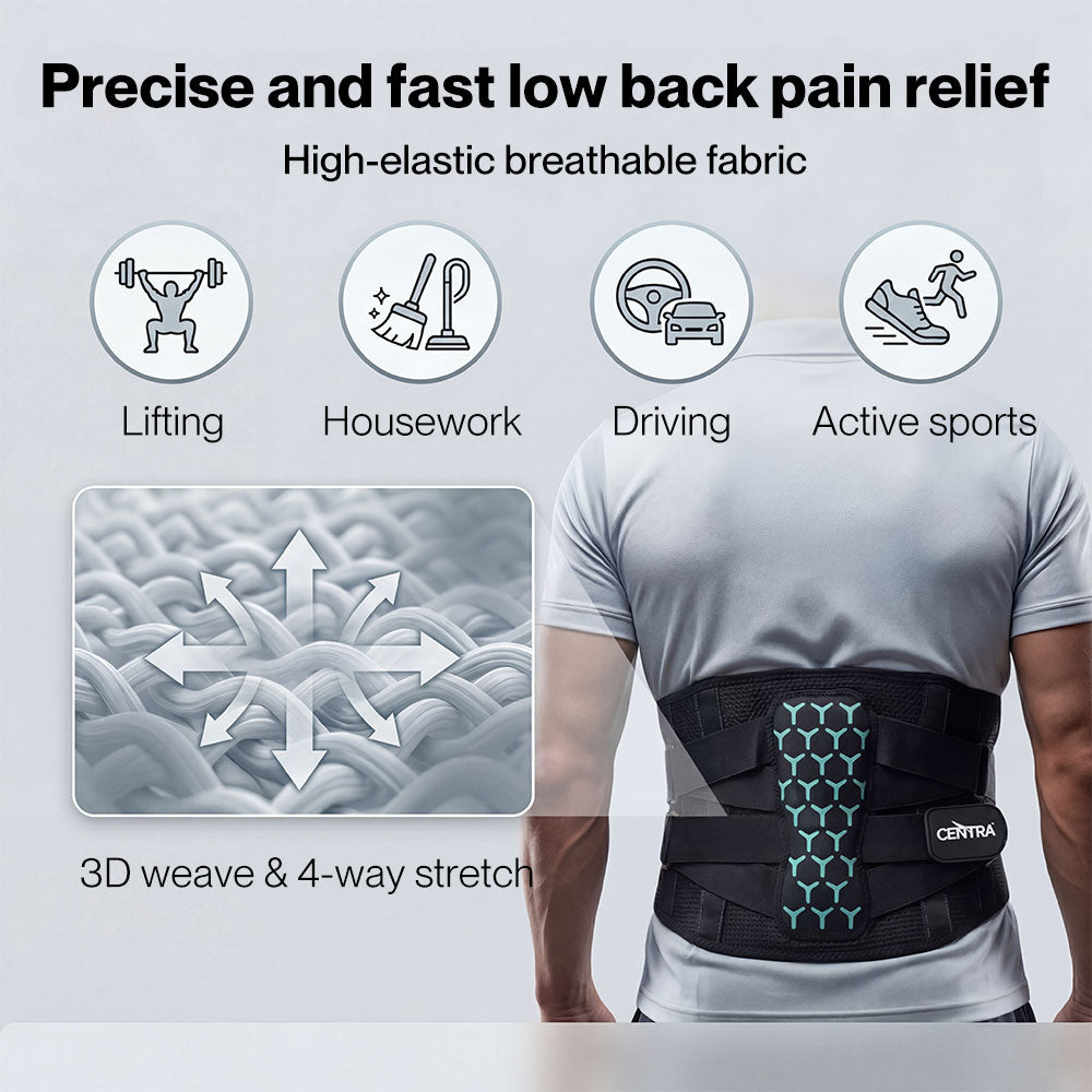 Centra Back Support Belt Lower Back Pain Relief Breathable 3D Lumbar 7 Stays