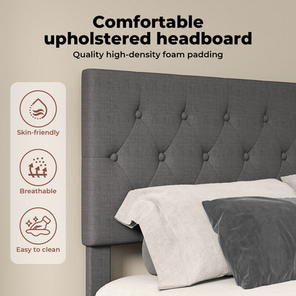 Levede Bed Frame Double Upholstered Linen Fabric Soft Foam Headboard Wooden Grey