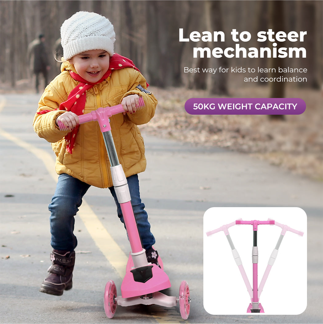 Dekko Kids Scooter Foldable Adjustable Height Flashing LED Light Music 3 Wheels