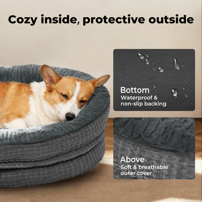 Skylos Orthopedic Plush Dog Bed Soft Washable Pet Bed Grey Cosy Cushion M Size