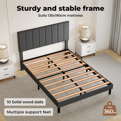 Levede Upholstered Bed Frame Linen Fabric Soft Foam Headboard Small Double King