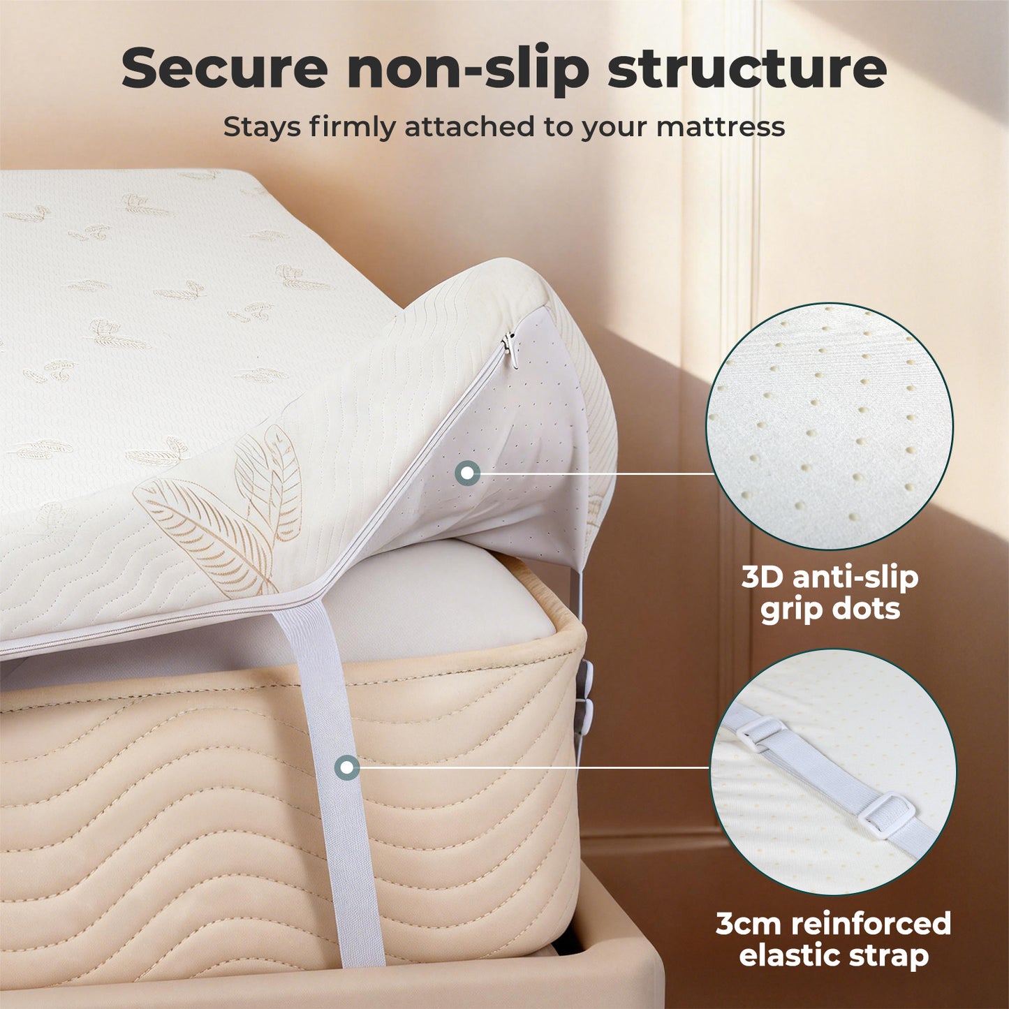 Lavio Mattress Topper Memory Foam Double Dual Layer Pressure Relief Anti Slip