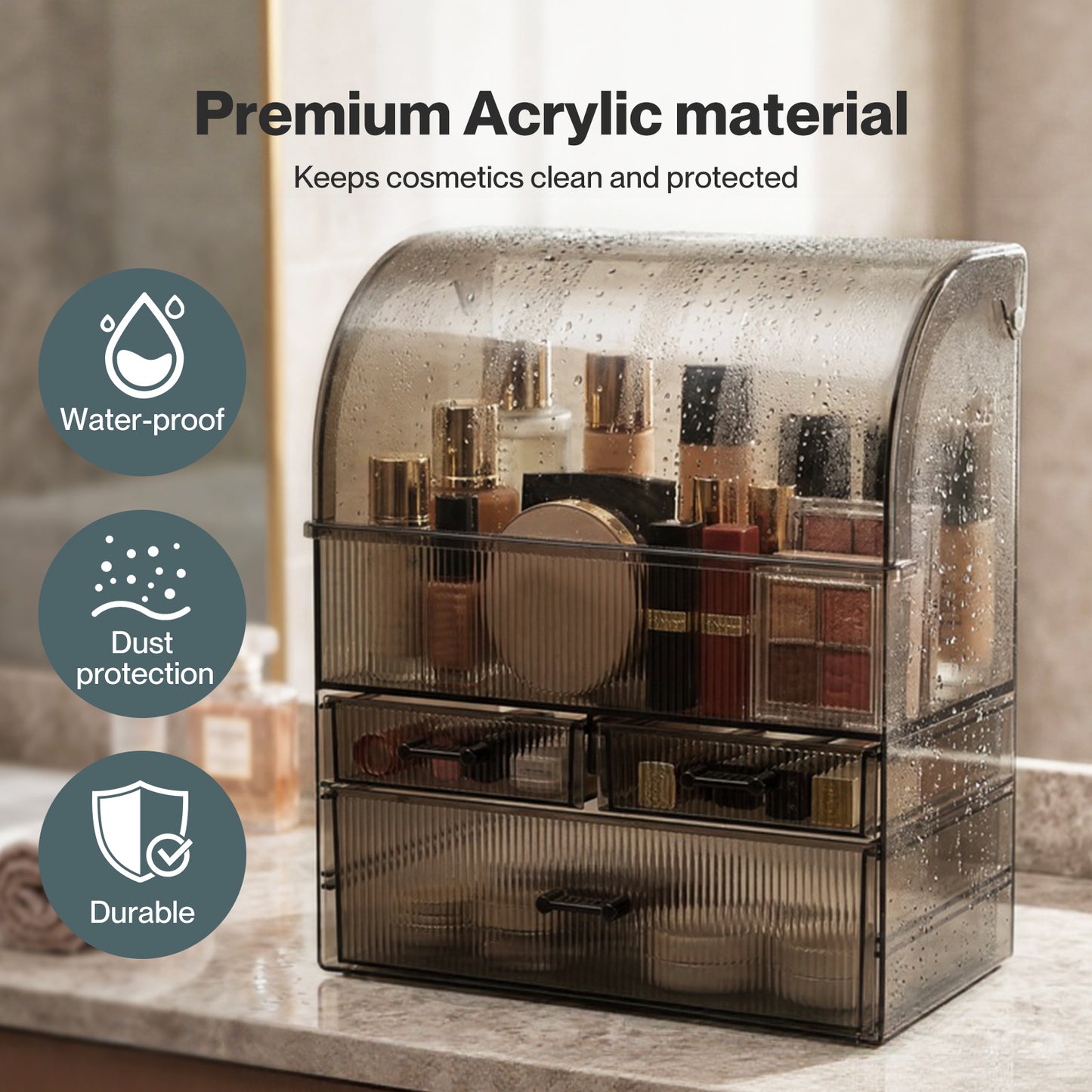 ilus Makeup Storage Organiser Acrylic Cosmetics Organizer Transparent Black