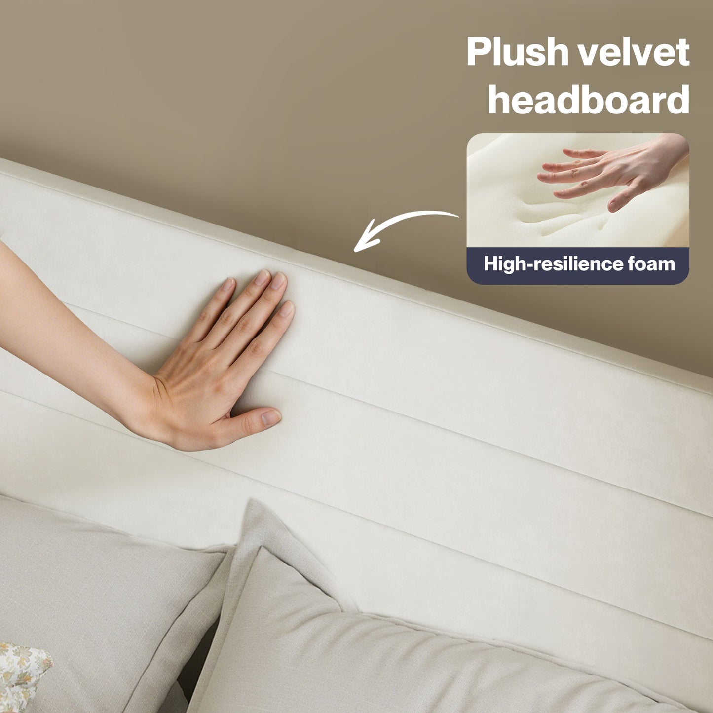 Levede Double Bed Frame with Upholstered Headboard Velvet Foam White Fabric
