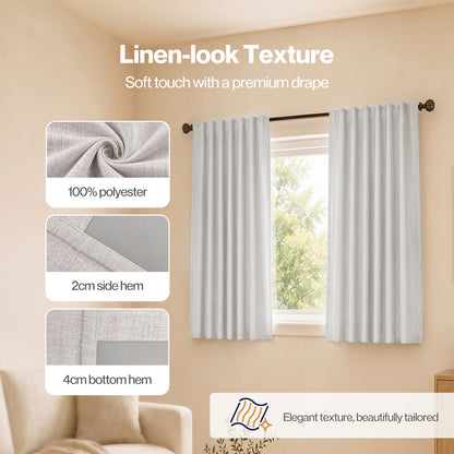 Marlow 100% Blackout Curtains Thermal Linen Look Ready Made 46x54 in Light Grey