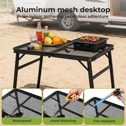Levede Folding Camping Table Adjustable Height Aluminium Picnic Desk Black 60cm
