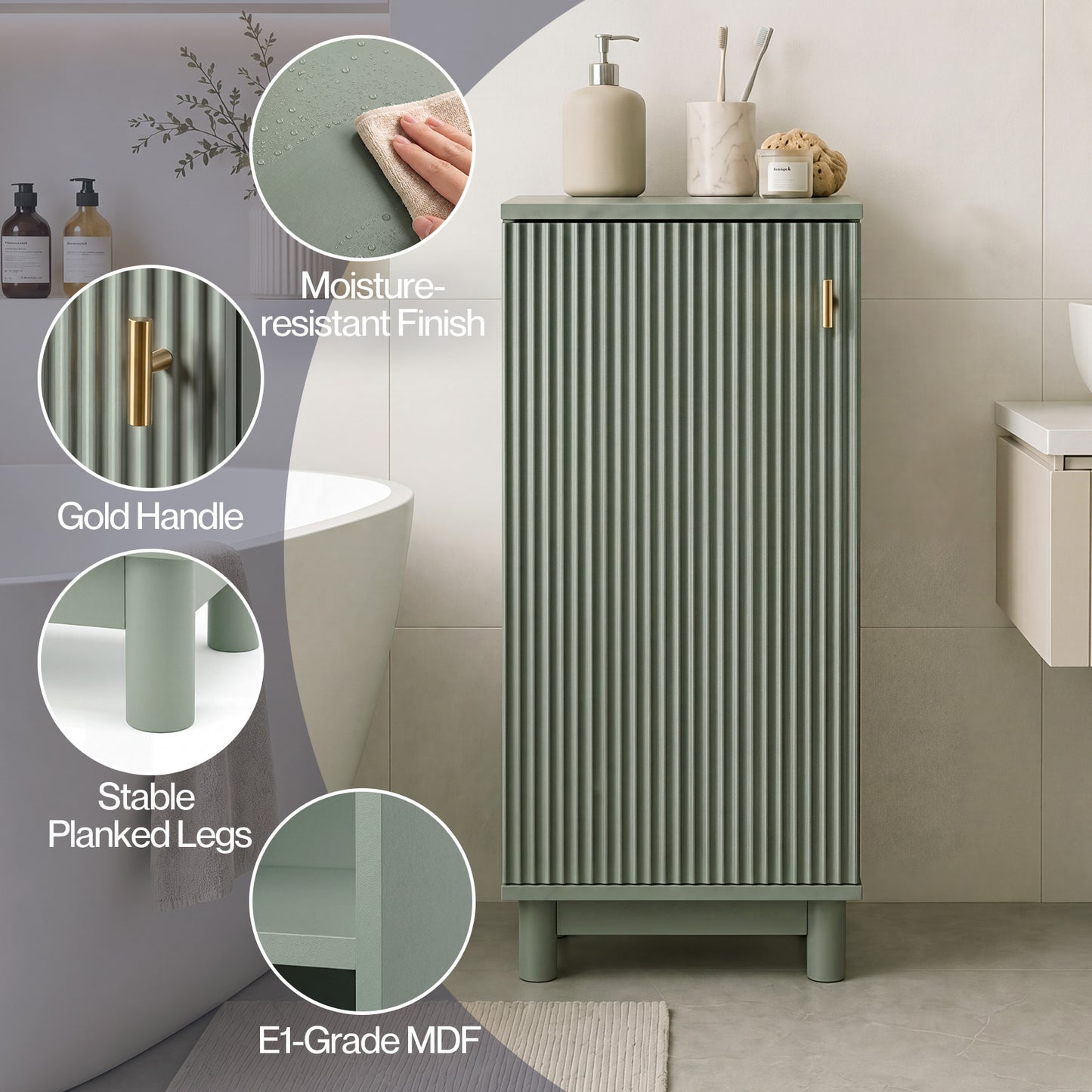 Levede Tall Bathroom Cabinet Narrow Storage Cupboard Adjustable Fluted 3 Tier
