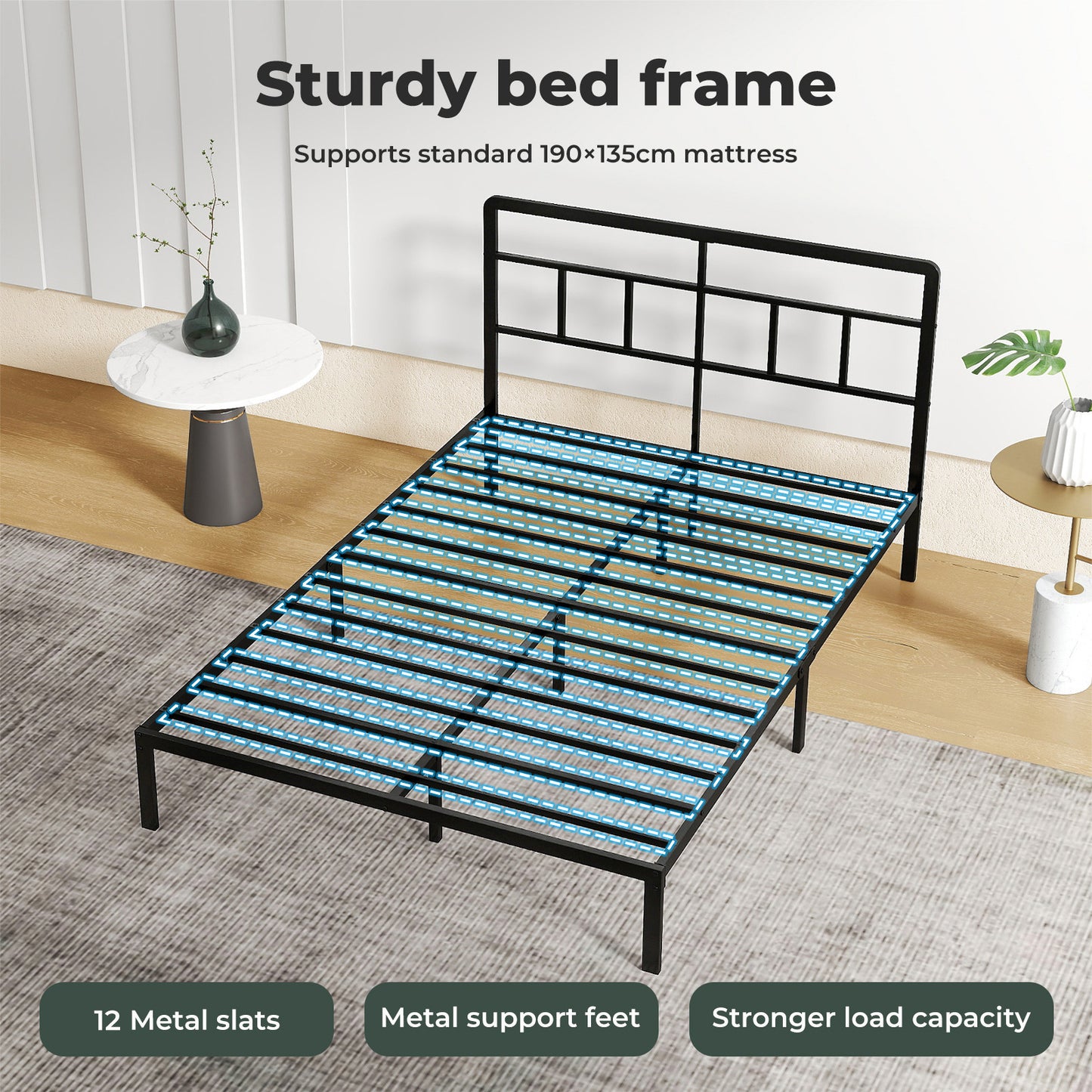 Levede Double Small Double Bed Frame Metal Platform with Headboard Heavy Duty