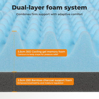 Bamboo Charcoal Mattress Topper Memory Foam Cooling Gel King Double Thick 8cm