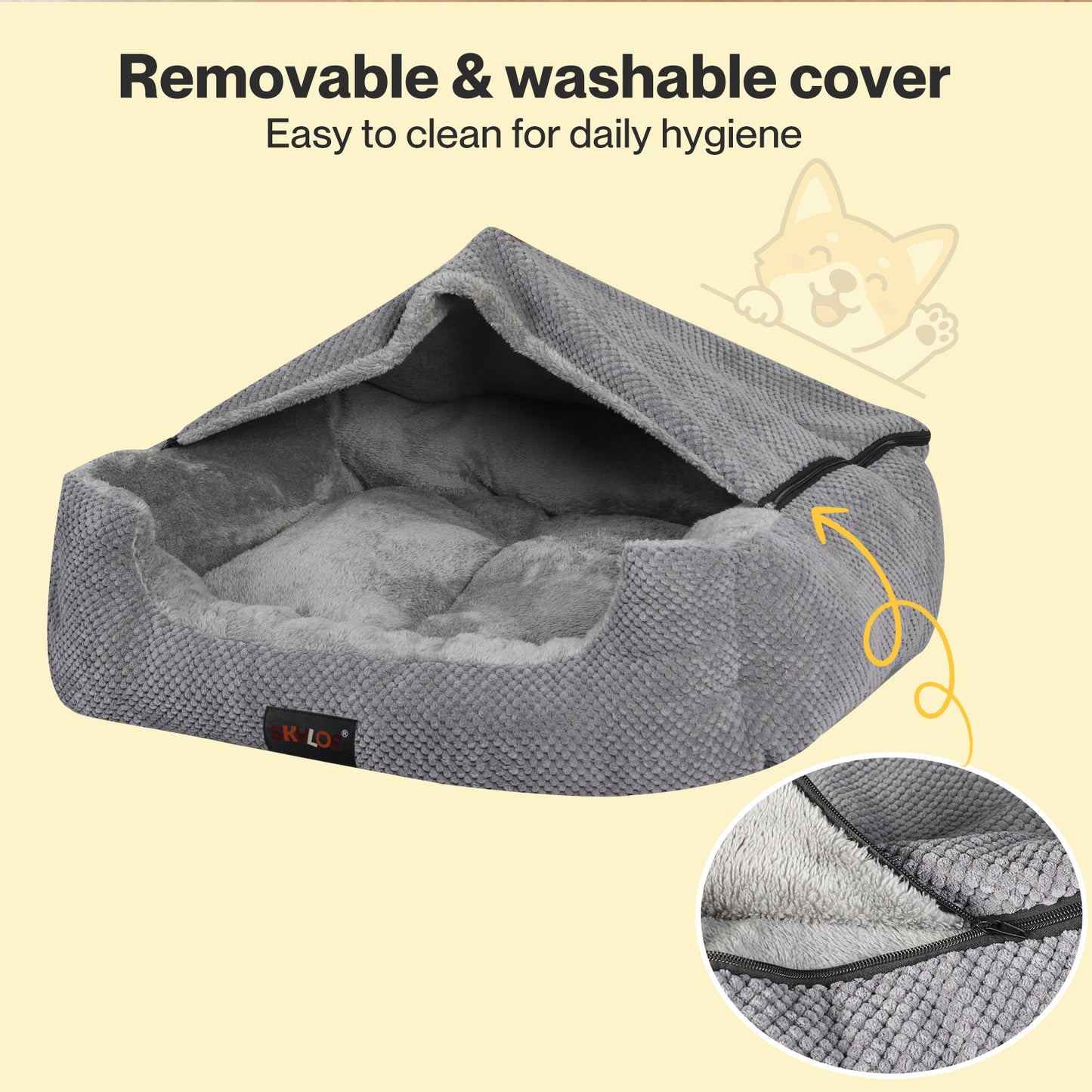 Skylos Pet Cave Bed Dog Cat Bed Soft Warm Removable Blanket Washable Non Slip