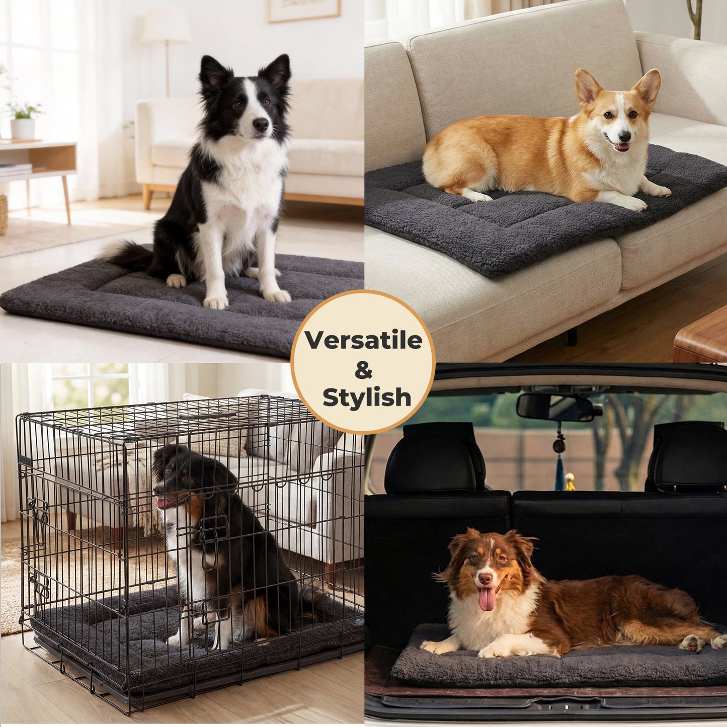 SKYLOS Dog Bed Mattress Soft Plush Pet Bed Non Slip Crate Mat M L 74x53cm Foam