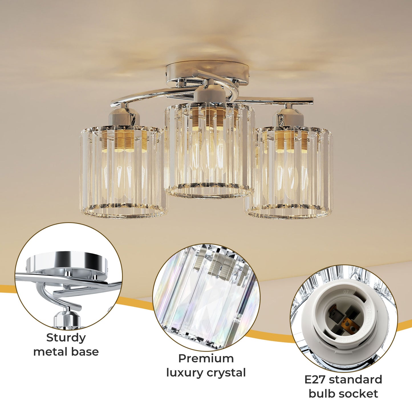 Emitto Crystal Ceiling Light Semi Flush Mount Chandelier Modern Hallway Lamp