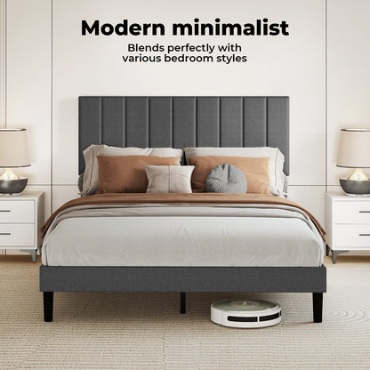 Levede King Bed Frame Linen Fabric Upholstered Soft Foam Headboard Wooden Slat