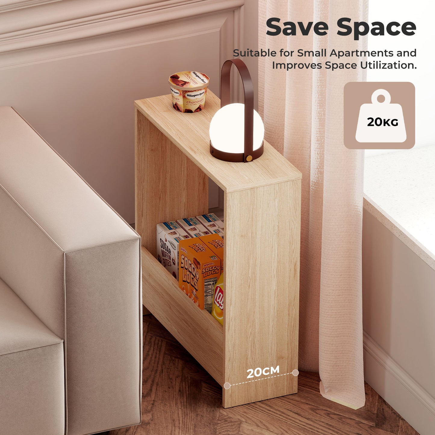 Levede Side Table Narrow Sofa End Table Wooden with Book Magazine Storage 20cm