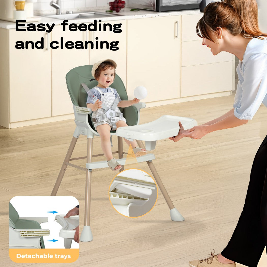 Dekko Baby High Chair Safe Feeding 6-In-1 Removable Seat Tray Adjustable Green