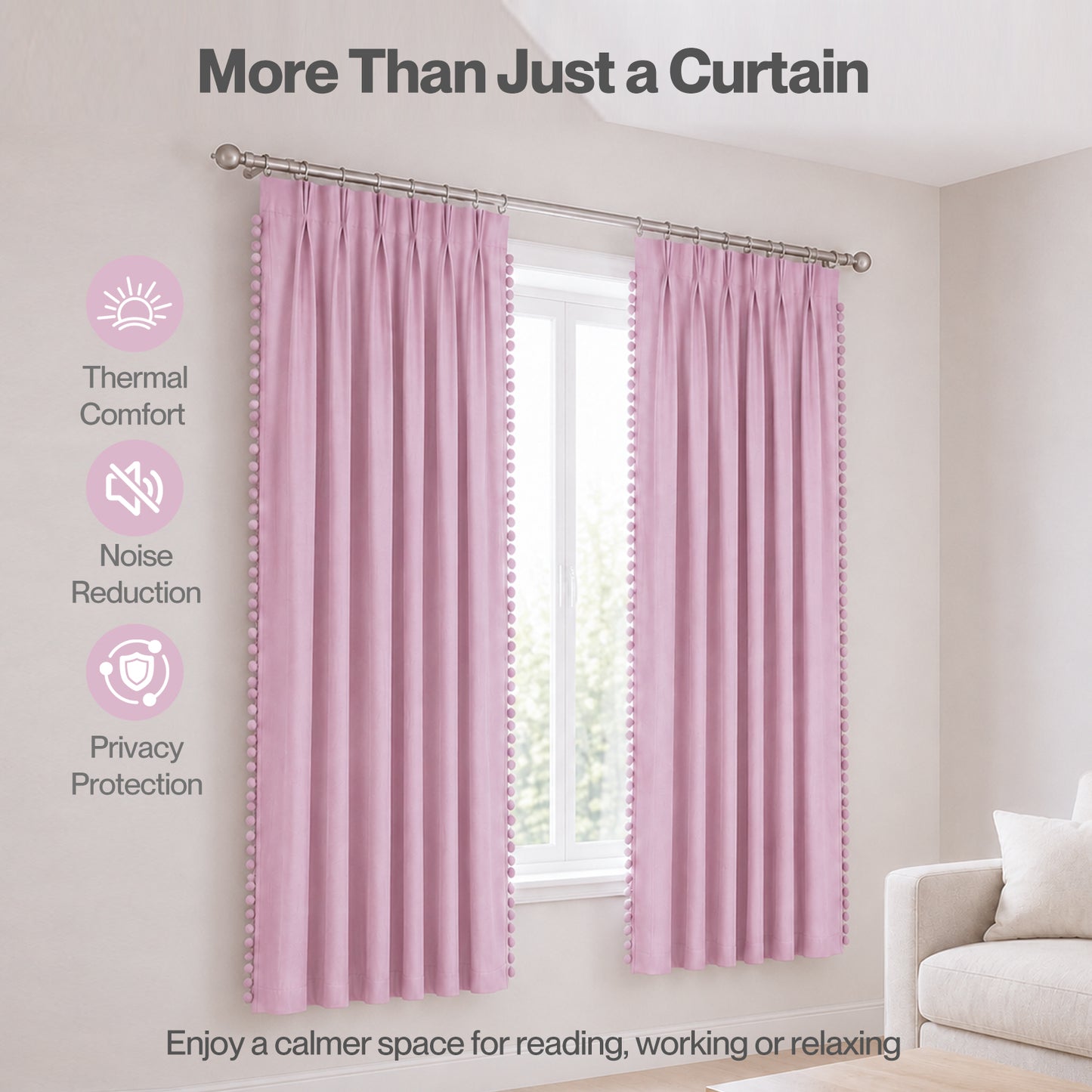 Marlow Pink Pom Pom Curtains for Nursery & Baby Girls Room 46"x72"  2 Panels