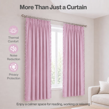 Marlow Pink Pom Pom Curtains for Nursery & Baby Girls Room 46"x72"  2 Panels