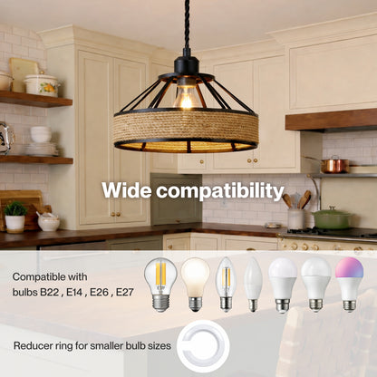 Emitto Modern Ceiling Pendant Light Shade Industrial Hemp Rope Lamp Shade 30cm