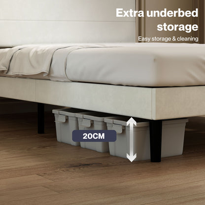 Levede Double Bed Frame with Upholstered Headboard Velvet Foam White Fabric