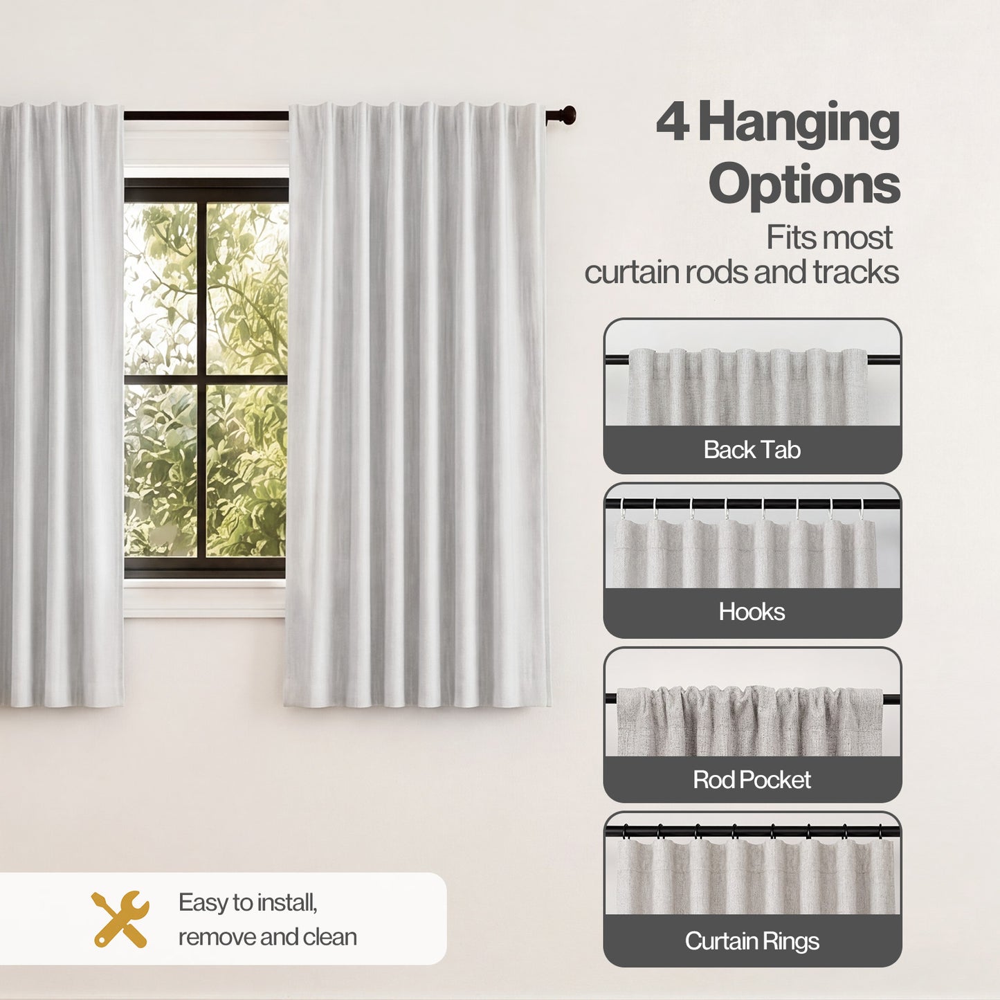 Marlow 100% Blackout Curtains Thermal Linen Look Ready Made 46x54 in Light Grey