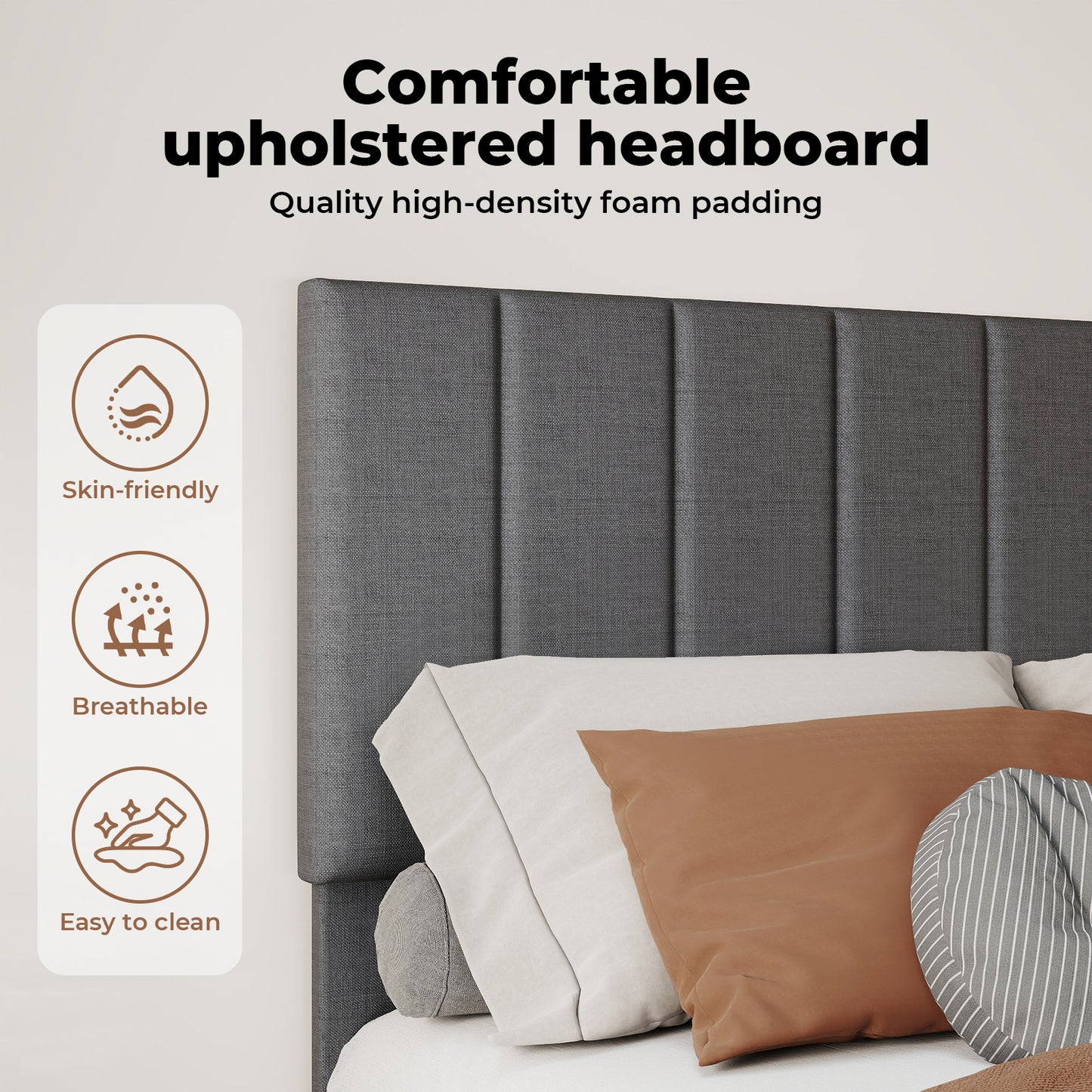 Levede Upholstered Bed Frame Linen Fabric Soft Foam Headboard Small Double King