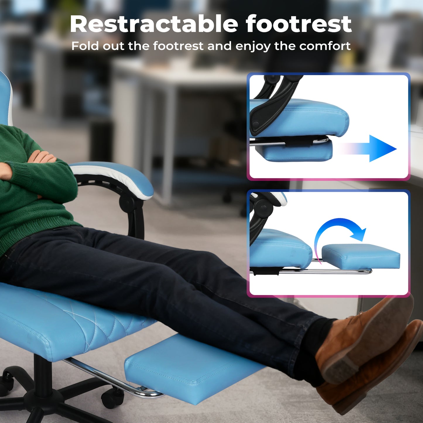 Levede Office Desk Chair PU Gaming Recliner Adjustable Height Swivel Blue
