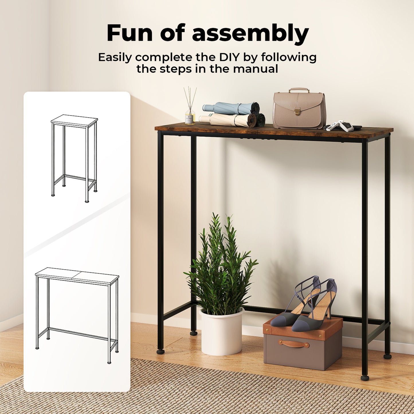 Narrow Console Table Slim Entryway Hallway Sofa Table Display Shelf Wood Steel