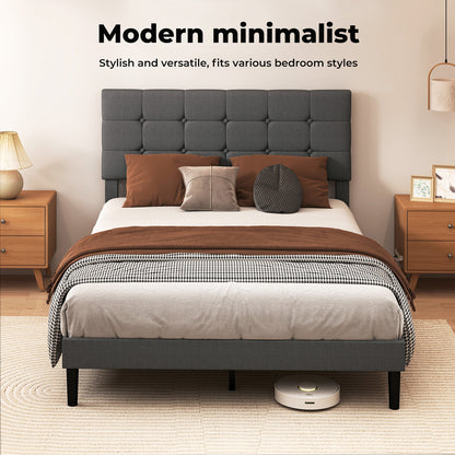 Levede Bed Frame Upholstered Linen Headboard Tufted Wooden Slat King Size Grey