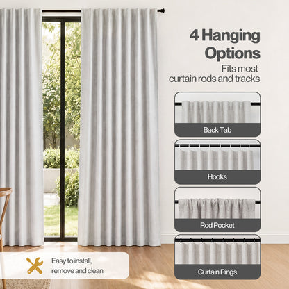 Marlow 100% Blackout Curtains Thermal Linen Look Ready Made 46x72 in Light Grey