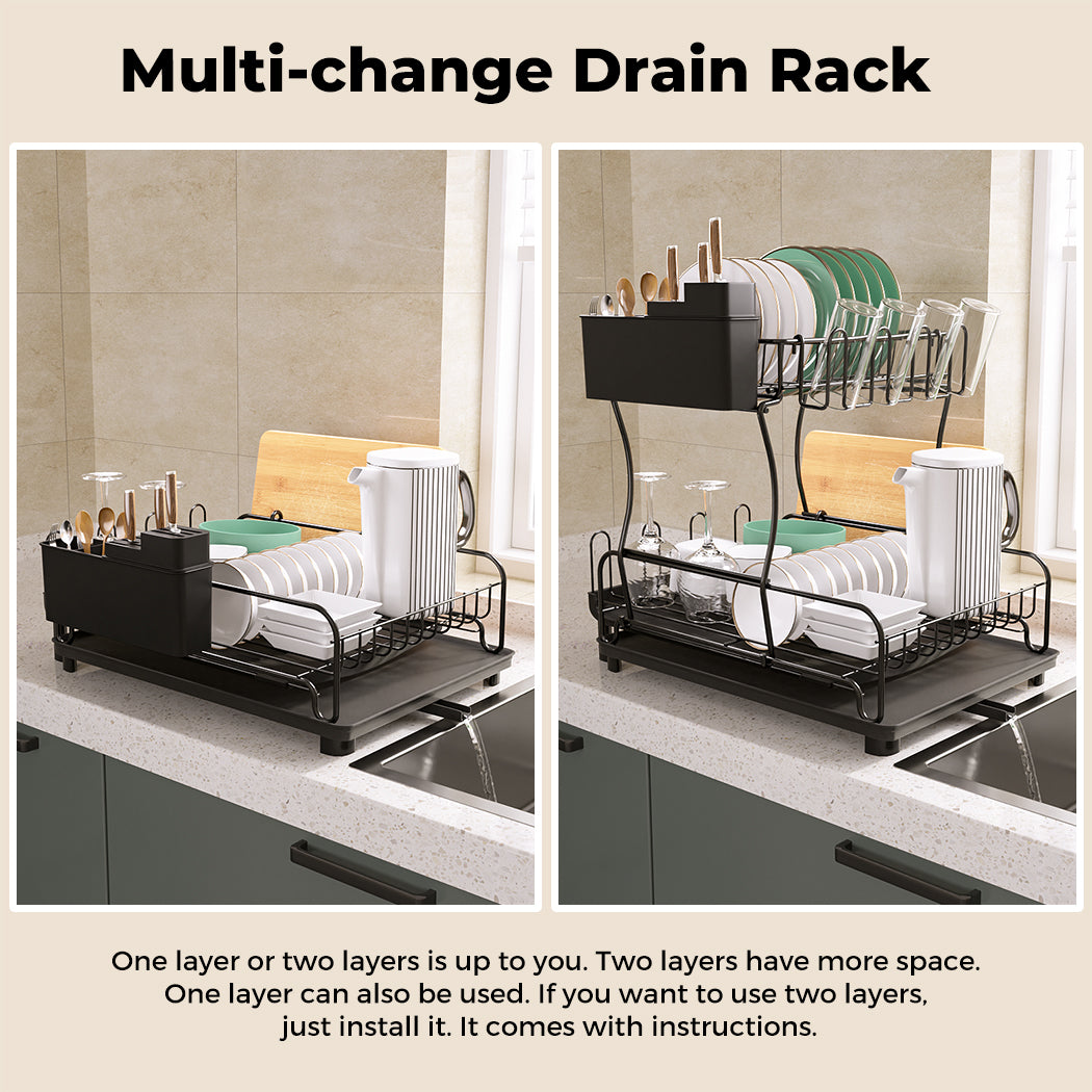Toque Dish Drainer Drying Rack Drip Tray Stainless Steel Expandable Over Sink