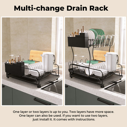 Toque Dish Drainer Drying Rack Drip Tray Stainless Steel Expandable Over Sink