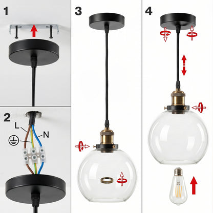 Emitto Ceiling Pendant Light Retro Industrial Glass LampShade Adjustable Cable