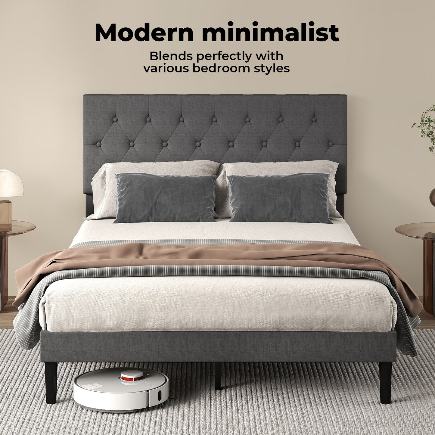 Levede Upholstered Bed Frame Wood Small Double Linen Fabric Soft Foam Headboard