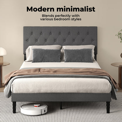 Levede Upholstered Bed Frame Wood Small Double Linen Fabric Soft Foam Headboard