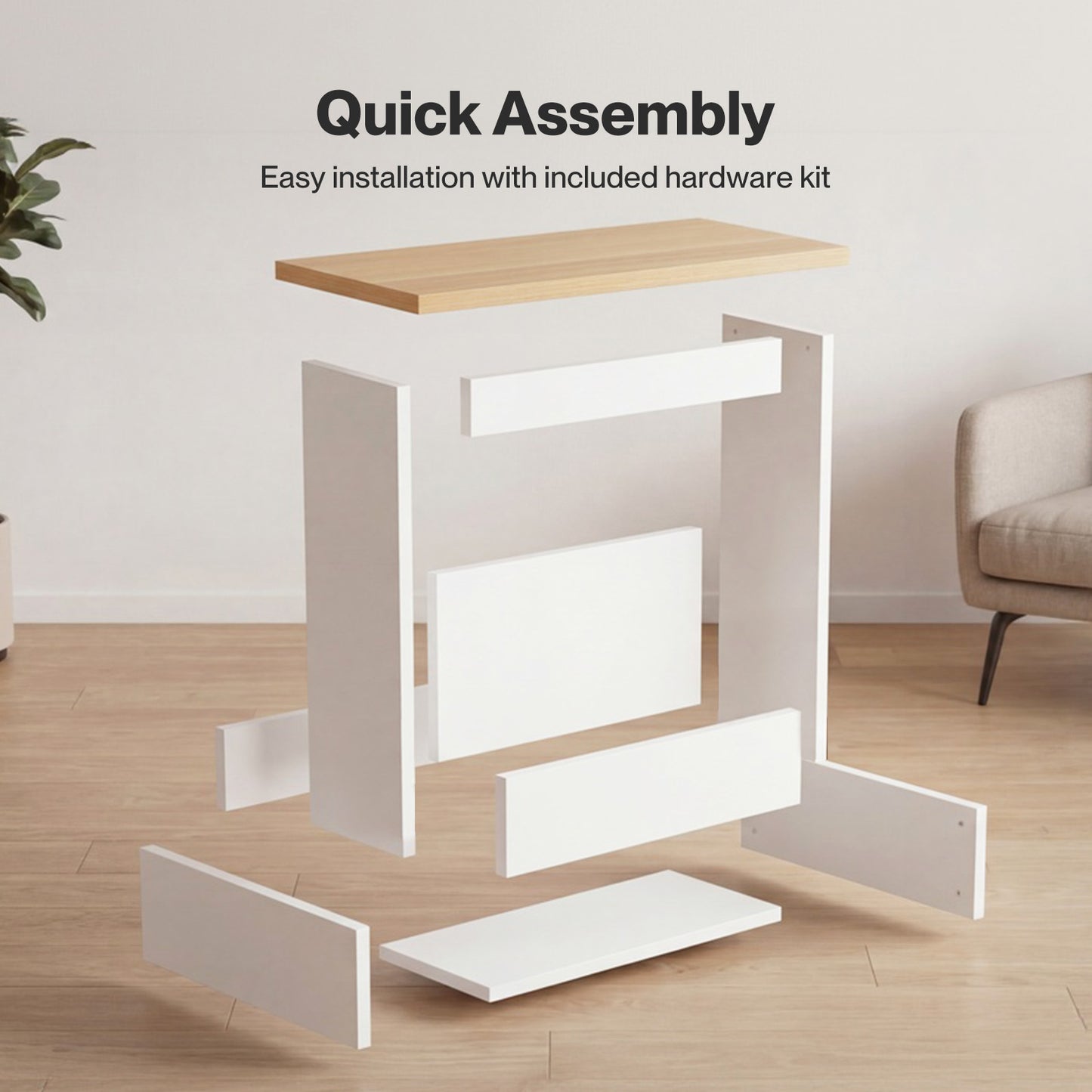 Levede Side Table with Magazine Rack Slim End Table For Living Room Natural