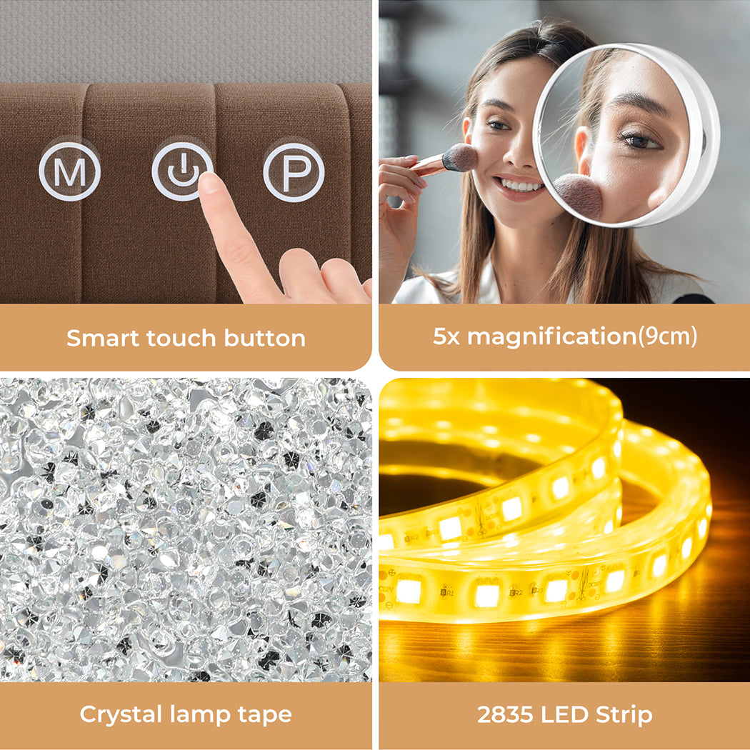 Emitto Tabletop Touch Crystal Vanity Mirror Makeup USB LED 80x62cm Large