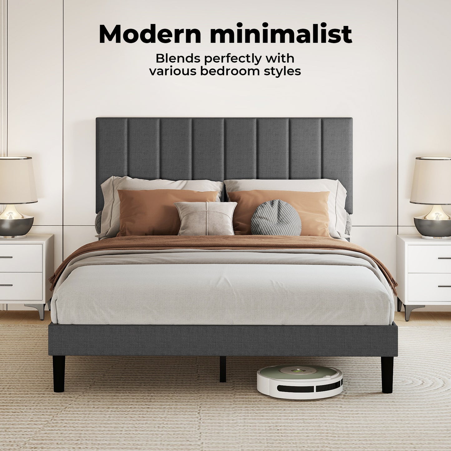 Levede Bed Frame Double Upholstered  Foam Headboard Soft Linen Fabric Wooden