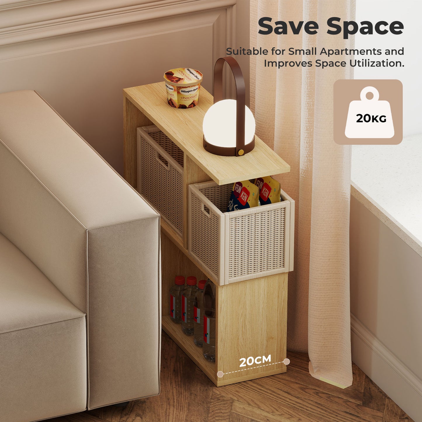 Levede Wood Side Table Narrow Sofa End Table for Living Room Storage Furniture